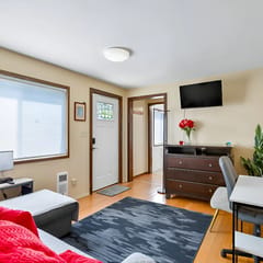 Full Apt with large kitchen across the street from the beach.